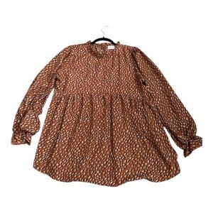 Hailey And Co Rust Brown Animal Print Peplum Blouse Size Large Boho Feminine